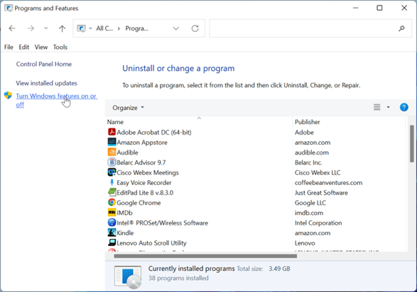 Programs and Features